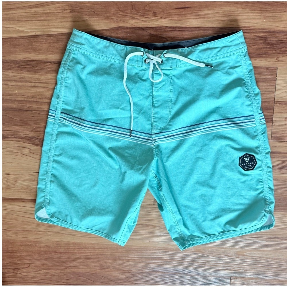 Vissla Men's Board Shorts Swim Trunks 32 Aqua Blue‎ Striped Casual